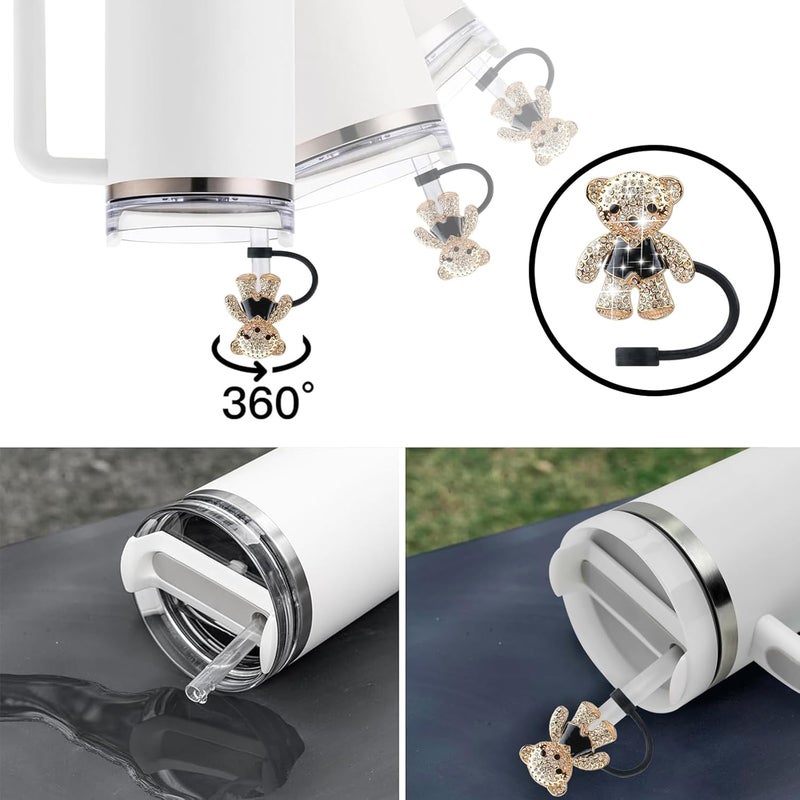 SEMATA 4PCS Black Straw Cover Cap for Stanley Cup Accessories,Bling Crystals Straw Toppers for Stanley Tumbler 40&30 oz,Rhinestone Reusable Straws Tips Protectors Compatible with 10mm Straws - Image 3